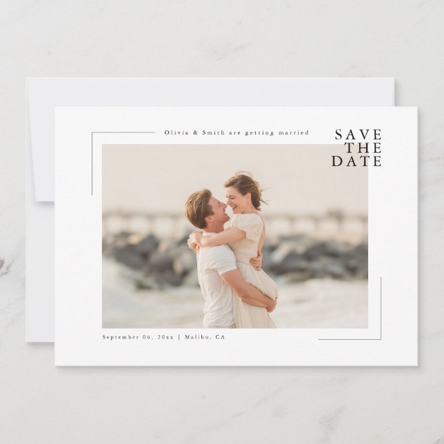 Modern Minimal Coastal Photo Wedding Save the Date Spara Datumet (Framsida)