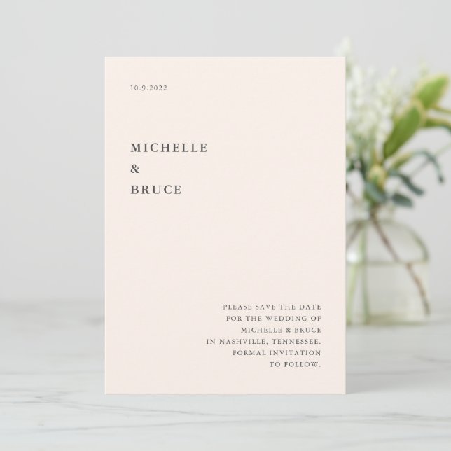 Modern Minimal Cream Typography Bröllop Spara Datumet (Stående Fram)