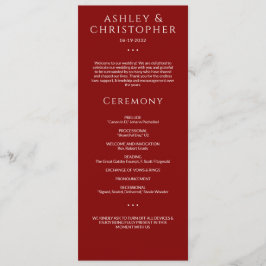 Modern Minimal Crimson Red Bröllop Ceremony Program