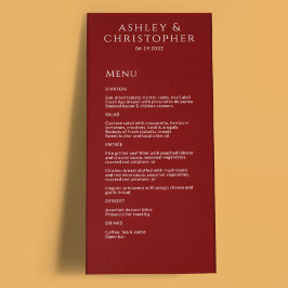 Modern Minimal Crimson Red Wedding Reception Meny