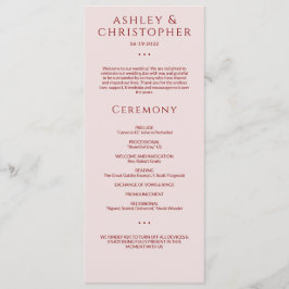 Modern Minimal Crimson & Ro Bröllop Ceremony Program