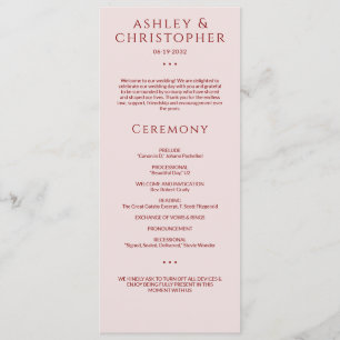 Modern Minimal Crimson & Ro Bröllop Ceremony Program