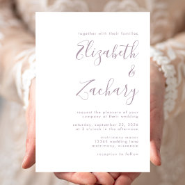 Modern Minimal Dammig Lavendel Script Bröllop Inbjudningar