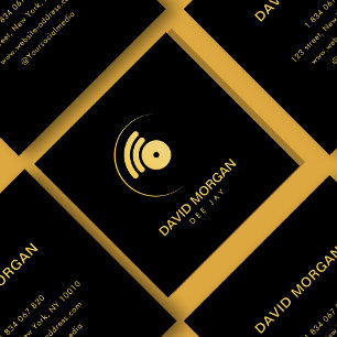 Modern minimal DJ Black & Guld Music Logotyp Fyrkantigt Visitkort