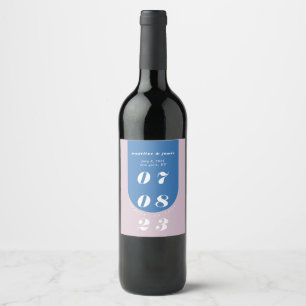 Modern Minimal Djärv Blå & Lila Retro Båge Djärv Vinflaska Etikett