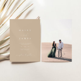 Modern Minimal Dusty Beige-skript, foto Bröllop Inbjudningar