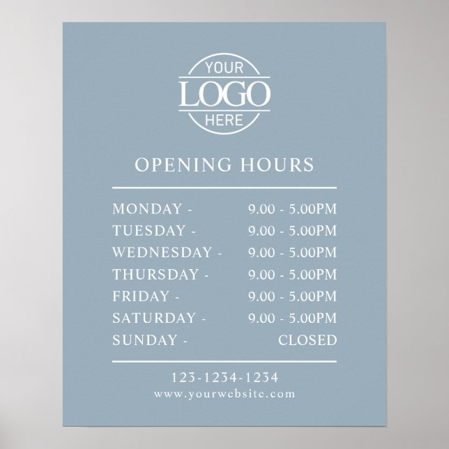 Modern Minimal Dusty Blue  Business Opening Hours Poster (Framsidan)