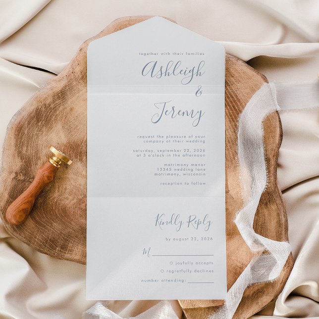 Modern Minimal Dusty Blue Script Bröllop (Skapare uppladdad)