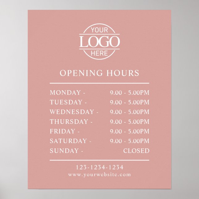 Modern Minimal Dusty Rose Business Opening Hours Poster (Framsidan)