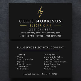 Modern Minimal Electrician Black Gold Visitkort