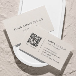Modern minimal Elegant Beige QR-kod Visitkort