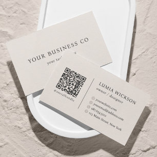 Modern minimal Elegant Beige QR-kod Visitkort
