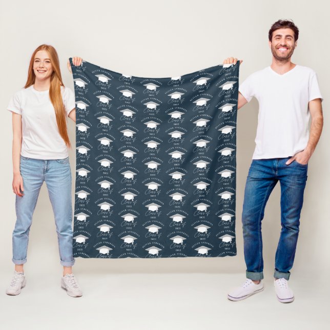 Modern, minimal elegant blå foto studenten fleecefilt (På plats)