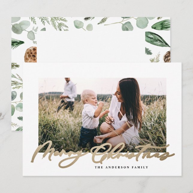 Modern minimal elegant för fotojul julkort (Fram/baksida)