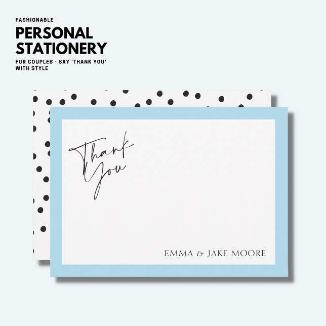 Modern minimal Elegant Light Blue Gräns-skript Tack Kort (Skapare uppladdad)