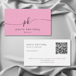 Modern minimal Elegant Monogram Rosa QR-kod Visitkort