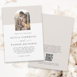 Modern Minimal Elegant Photo Arch QR-kod Bröllop Inbjudningar