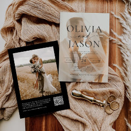 Modern minimal Elegant QR-kodfoto Bröllop Inbjudningar