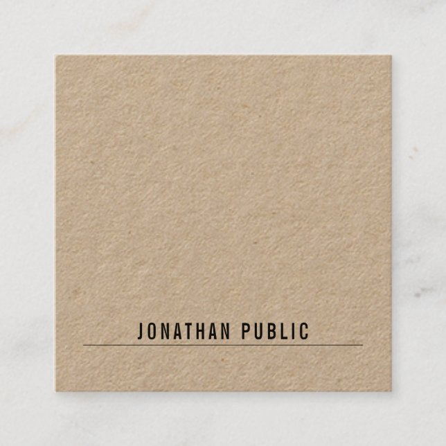 Modern minimal Elegant Real Kraft Papper Simple Fyrkantigt Visitkort (Framsida)