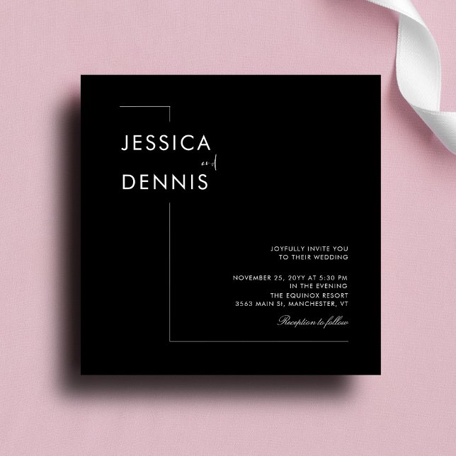 Modern minimal Elegant, skript B&W-kvadrat Bröllop Inbjudningar (Skapare uppladdad)