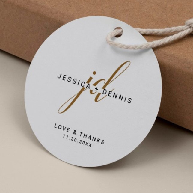 Modern minimal Elegant, skript Monogram Bröllop Gåvor Etiketter (Skapare uppladdad)