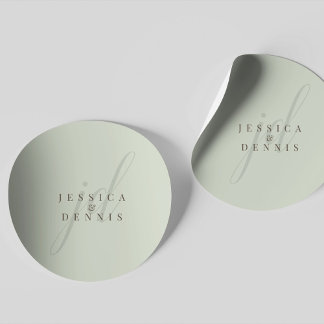 Modern minimal Elegant, skript Monogram Bröllop Runt Klistermärke