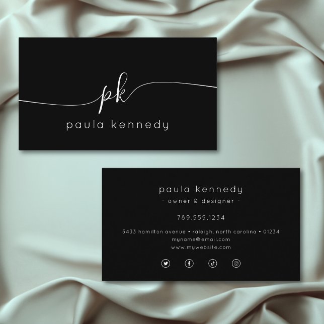 Modern Minimal Elegant, svart monogram Visitkort (Skapare uppladdad)