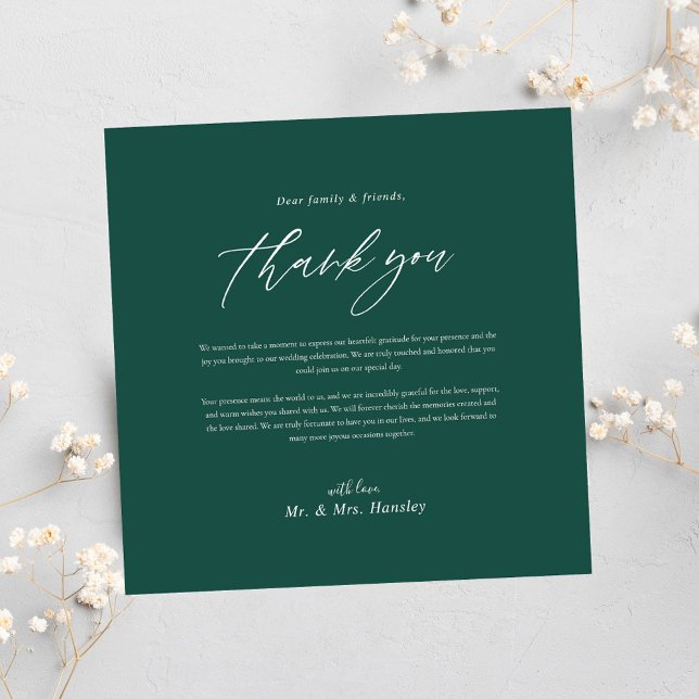 Modern Minimal Emerald Grönt Bröllop Tack Kort (Modern Minimal Emerald Green Wedding Thank You Card)