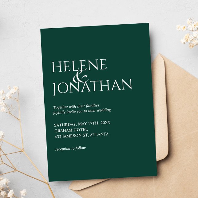 Modern Minimal Emerald Grönt Elegant bröllop Inbjudningar (Modern Minimal Emerald Green Elegant Wedding Invitation)