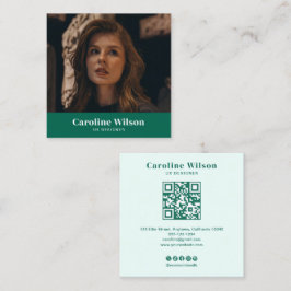 Modern minimal Emerald Photographer QR-kodfoto Fyrkantigt Visitkort