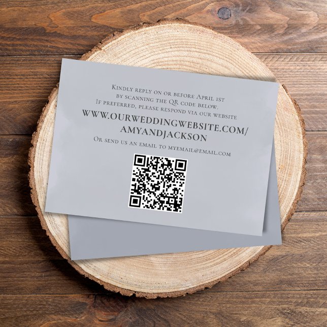 Modern minimal, enkel, blå QR-kodwebbplats OSA Kort (Blue wedding invitation with QR code template)