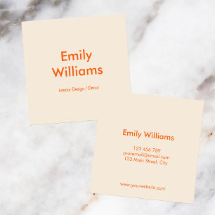 Modern minimal enkel Orange Beige Fyrkantigt Visitkort