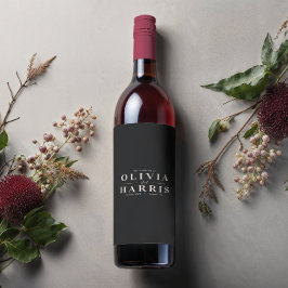 Modern minimal enkel svartvit partiförmån vinflaska etikett