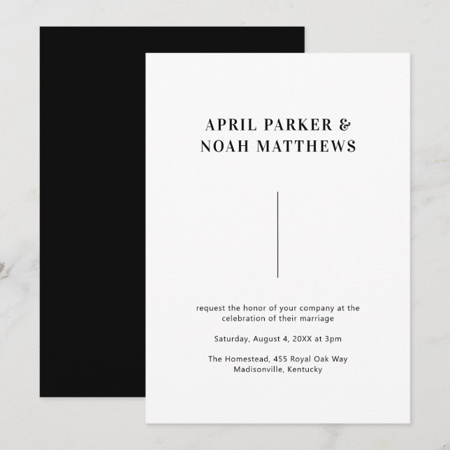 Modern minimal enkel typografi, svart och vit inbjudningar (Fram/baksida)