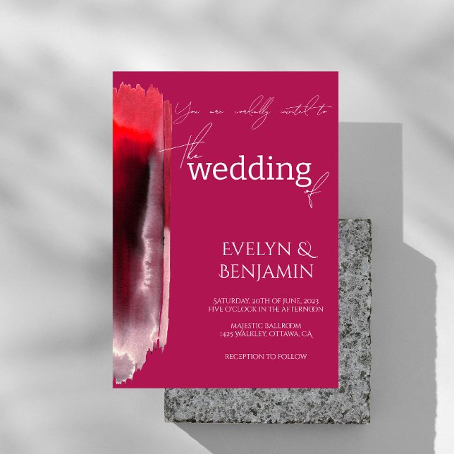 Modern, minimal, enkel Viva Magenta Bröllop Inbjudningar (Skapare uppladdad)