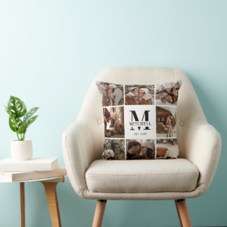 Modern Minimal Family Photo Collage Monogram Gift Kudde