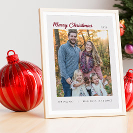 Modern Minimal Family Three Photo Merry Christmas Julkort