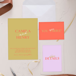 Modern Minimal färgfull Orange Grönt Bröllop Inbjudningar