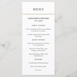 Modern minimal Faux Guld Gräns Bröllop Menu Meny