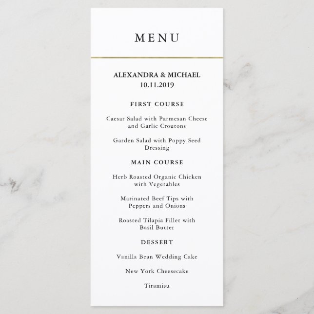 Modern minimal | Faux Guld Gräns Bröllop Menu Meny (Framsida)