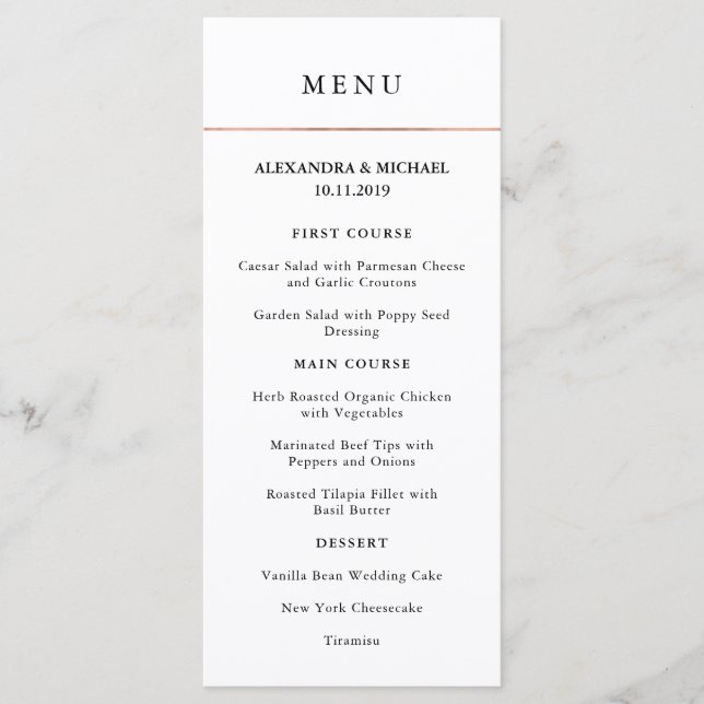 Modern minimal | Faux Ro Guld Gräns Menu Meny (Framsida)