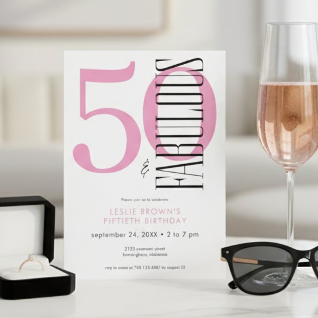 Modern Minimal Femtio Fantastisk Mjuk Rosa Födelse Inbjudningar (Skapare uppladdad)