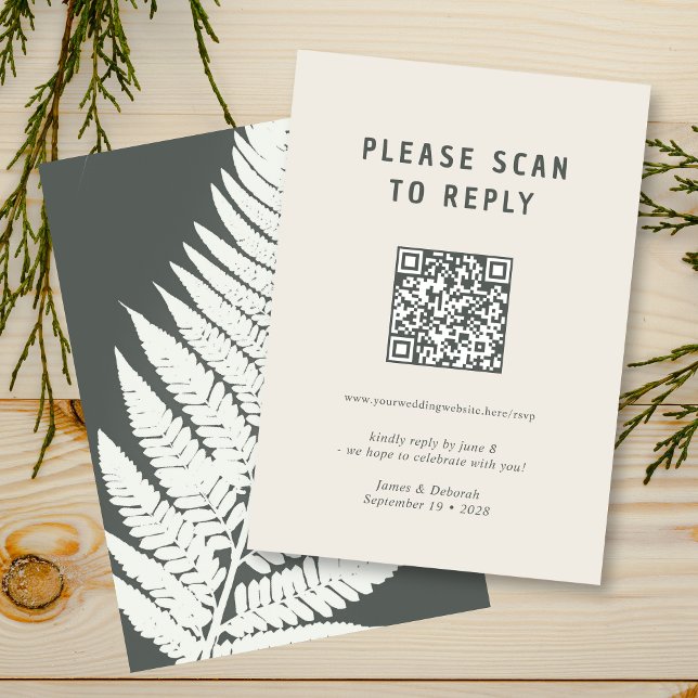Modern Minimal Fern Botanical Woodland QR-kod OSA Kort (Skapare uppladdad)