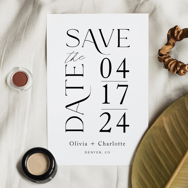 Modern minimal fetstil Spara datumtypografi Spara Datumet (Modern Minimal Bold Save the Date Typographic)