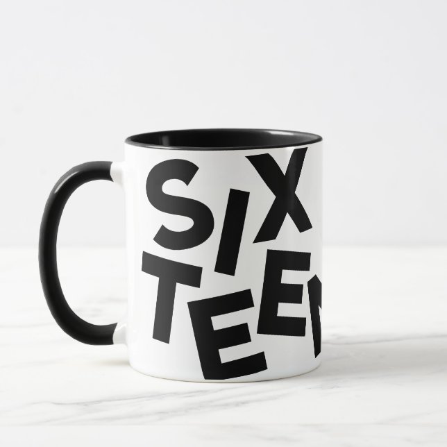 Modern minimal fetstil, typografi 16-årsfoto mugg (Vänster)