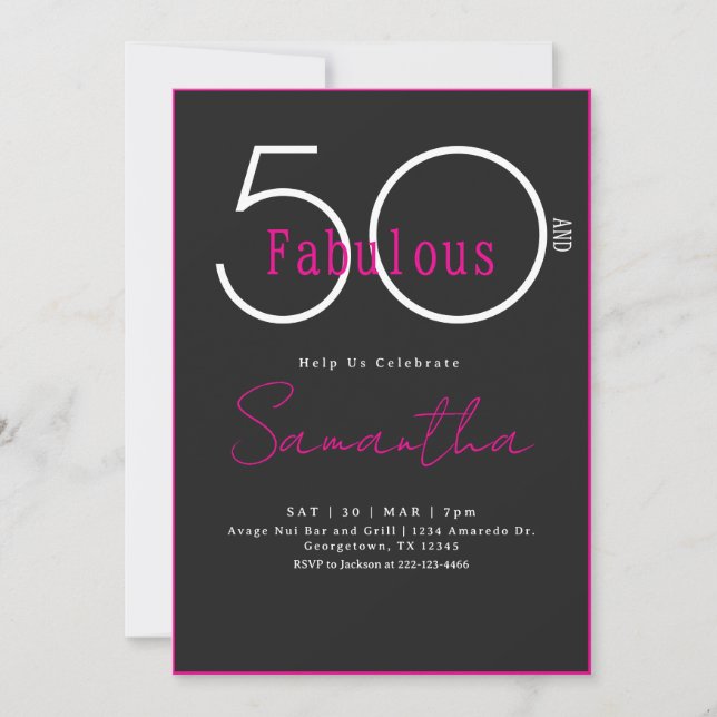 Modern Minimal Fifty and Fabulous 50th Birthday Inbjudningar (Framsida)