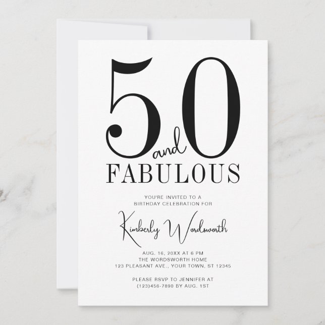 Modern Minimal Fifty and Fabulous 50th Birthday Inbjudningar (Framsida)