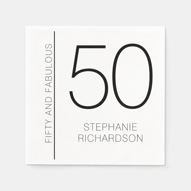 Modern Minimal Fifty and Fabulous 50th Birthday Pappersservett (Framsidan)
