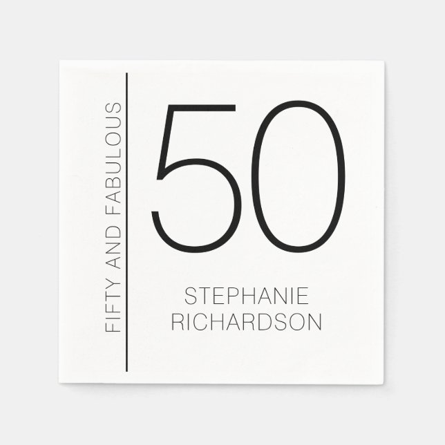Modern Minimal Fifty and Fabulous 50th Birthday Pappersservett (Framsidan)