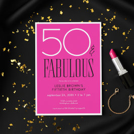 Modern Minimal Fifty Fabulous Bright Pink Birthday Inbjudningar